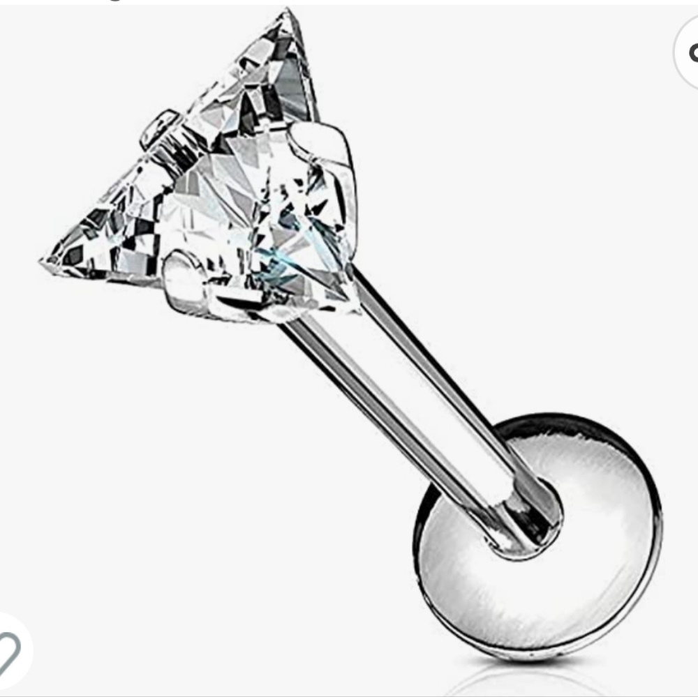 Forbidden Body Jewelry 16g Internally Threaded Surgical Steel Triangle CZ Labret